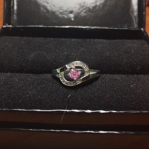Silver and pink ring